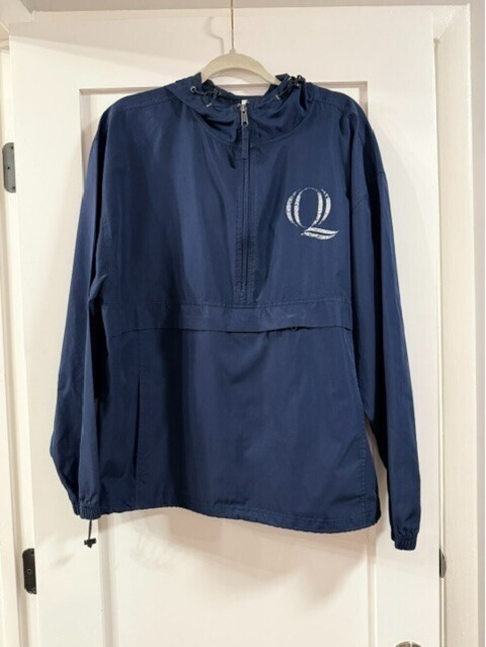 Champion Packable Anorak Windbreaker Jacket Blue 1/4 Zip Hooded Size Large